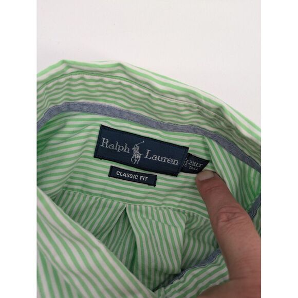 Ralph Lauren Men's Classic Fit Green Striped Long Sleeve Button Down Shirt, 2XLT - Picture 7 of 7